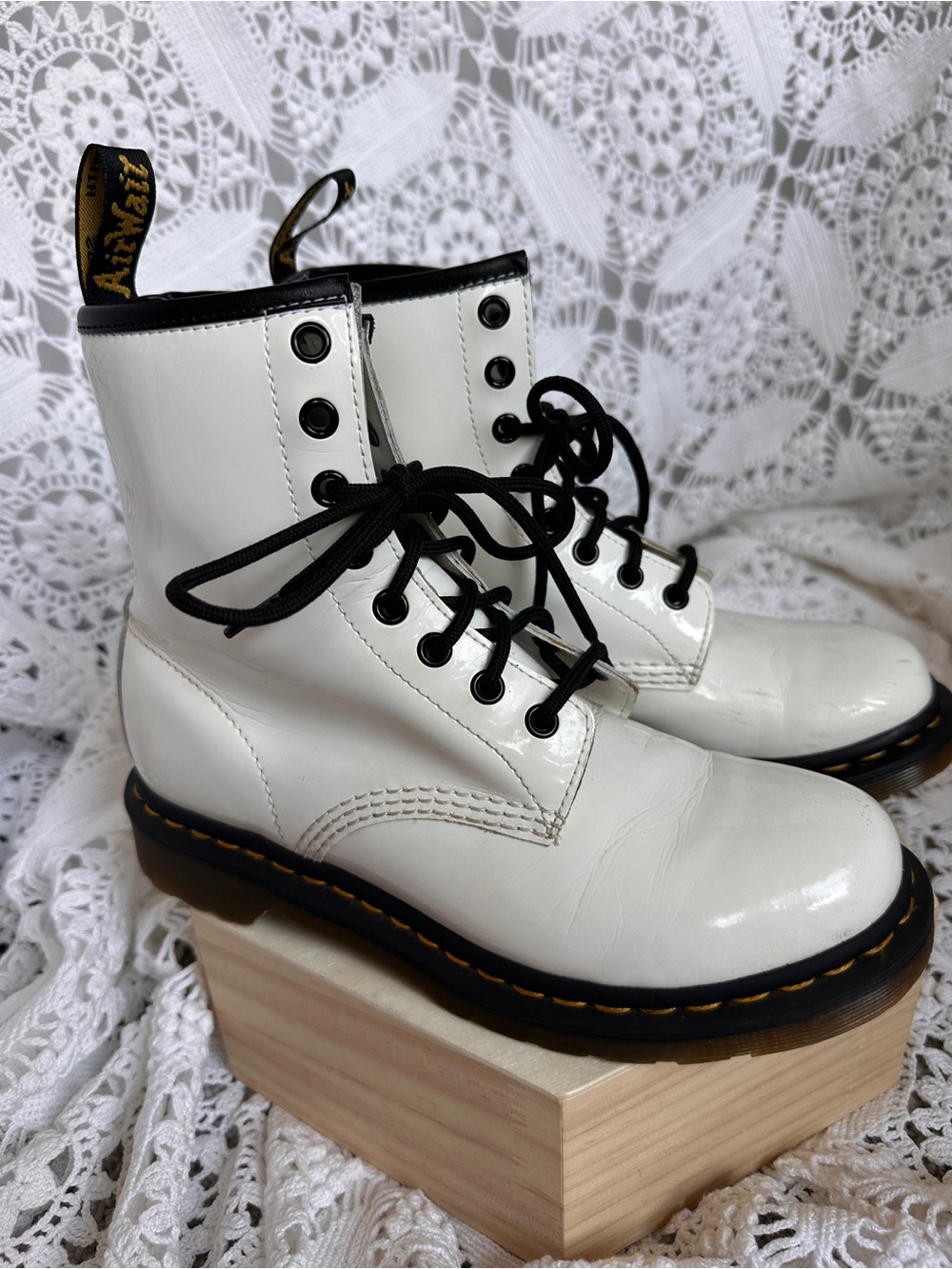 Dr. Martens 1460 White Patent Leather Combat Boots Women's Size 7